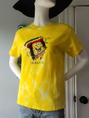 Yellow Jamaica Sponge Character Tie-Dye Kids T-Shirt